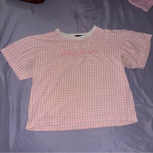 GUESS JEANS embroidered logo Gingham pink crop